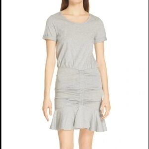 Veronica Beard Cotton Short Sleeve Ruched Dress With Flounce Hem